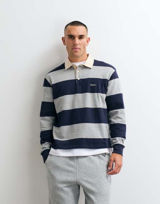 Parlez ruck gestreept rugby poloshirt in blauw multi, 5 van 5