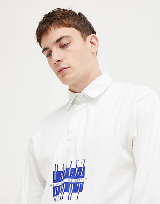 Parlez Rugby Long Sleeve Polo With Sport Logo In White | ASOS