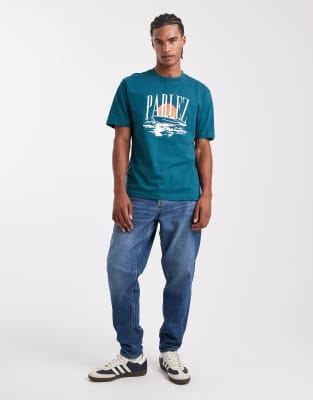 Parlez Screen Printed Boat Graphic Logo T-shirt In Blue