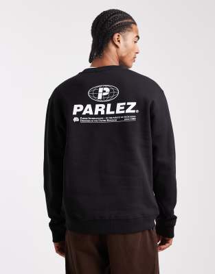 Parlez Screen Printed Graphic Logo Sweatshirt With Back Print In Black
