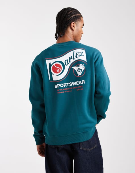 Parlez screen printed sports graphic logo sweatshirt with back print in green - view 1