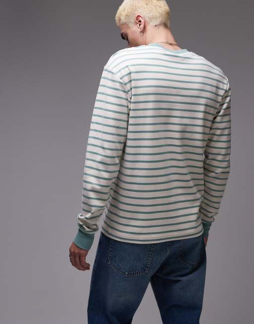 Parlez – Shore – Langärmliges Sweatshirt in grün gestreift mit Logo, 4 von 4