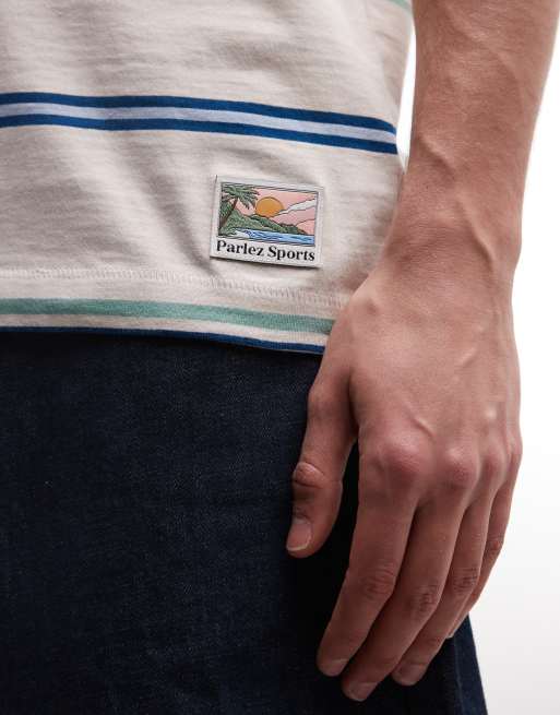 Parlez short sleeve calm striped T-shirt in cream/blue, 4 of 5