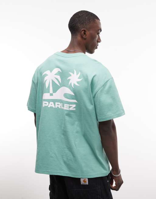Parlez short sleeve cape oversized T-shirt with beach back graphic in green, 3 of 5