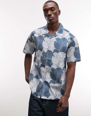 Parlez Short Sleeve Paragon Pattern Button Up Shirt In Blue