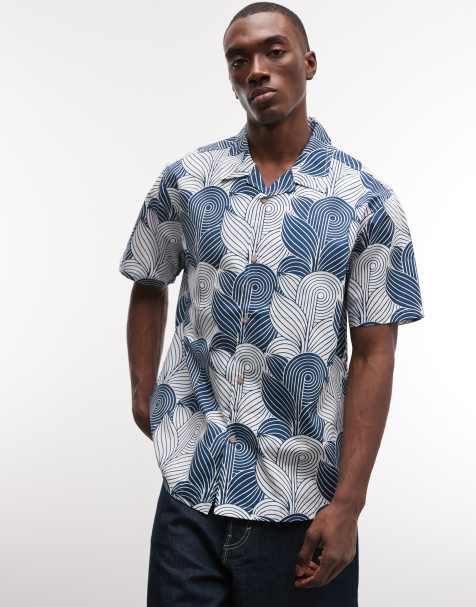 Parlez short sleeve paragon pattern button up shirt in blue multi - view 1