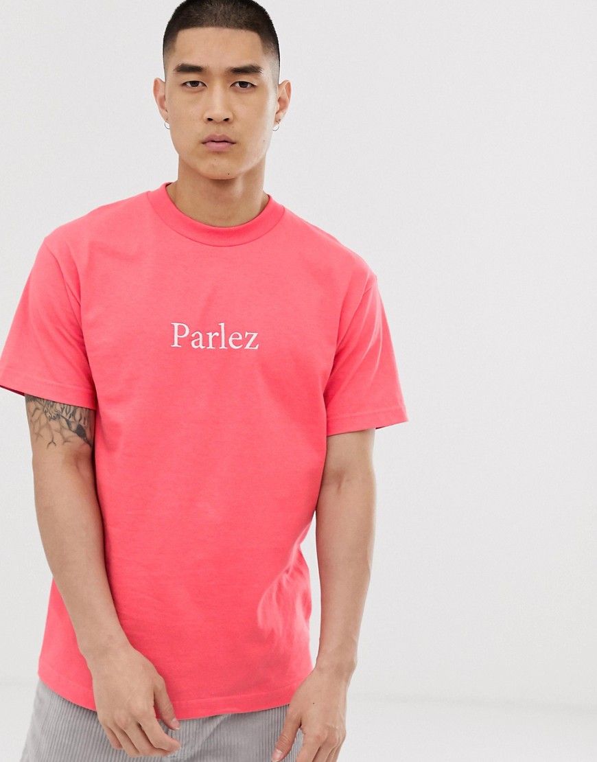 Parlez - Skutsje - T-shirt met geborduurd logo in koraalrood-Oranje