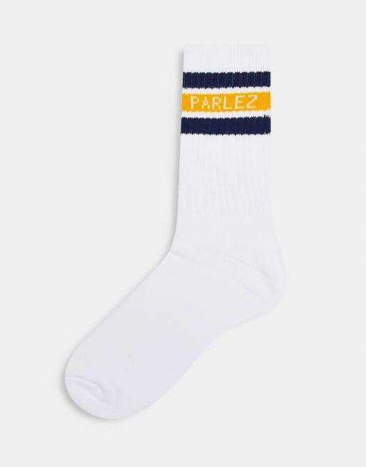 Parlez – Socken in Weiß mit Blockstreifen in Blaugrün und Beige