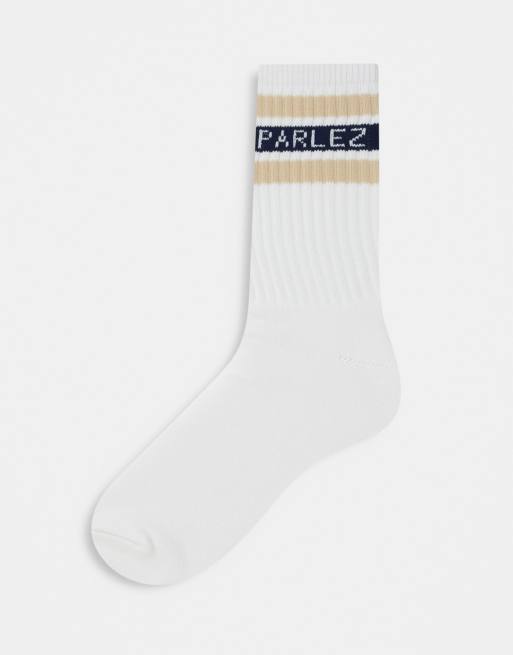 Parlez – Socken in Weiß mit Blockstreifen in Sand