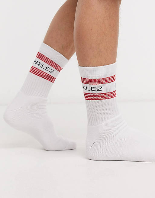 Pilfer Ook Samenwerken met Parlez - Sokken in wit met rode band | ASOS