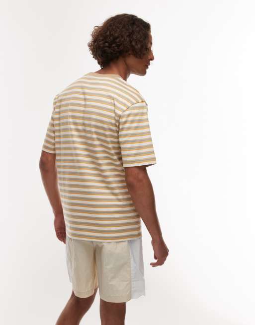 Parlez Solar stripe logo detail t-shirt in beige multi, 3 of 4