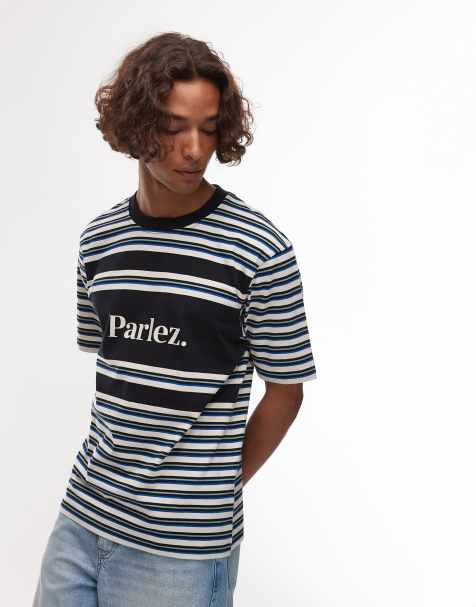 Parlez solar stripe logo detail t-shirt in navy - view 1