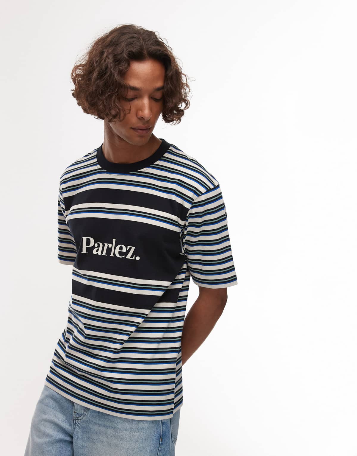 Parlez solar stripe logo detail t-shirt in navy