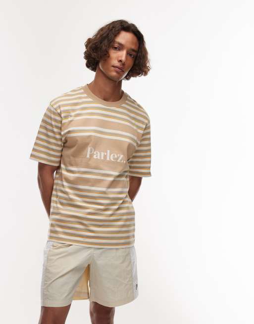 Parlez - Solar - T-shirt beige a righe multicolore con logo