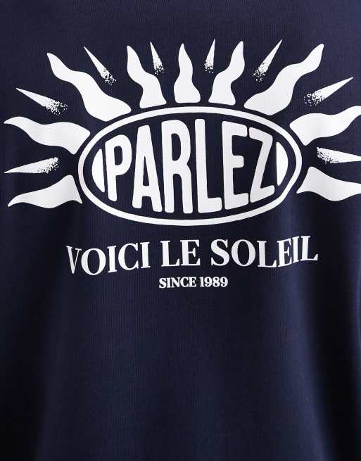 Parlez Soleil graphic logo t-shirt with back print in navy, 5 of 5
