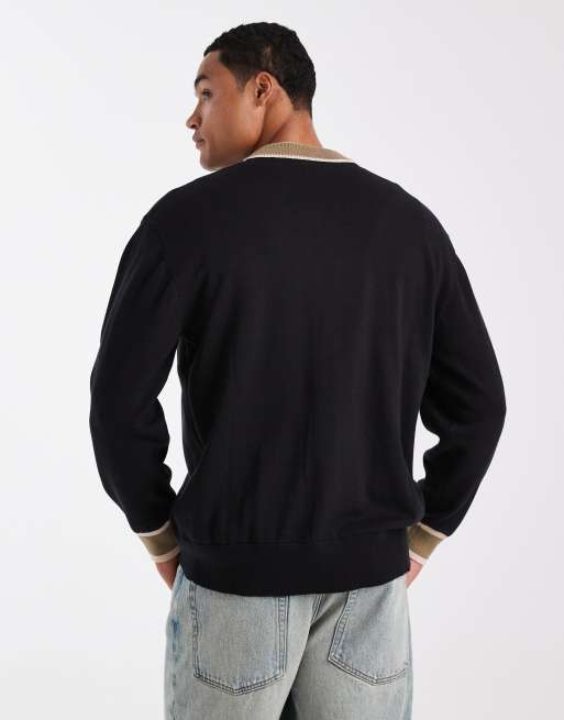 Parlez - Sort cardigan i strik med oversized bogstav-patch, 3 af 5