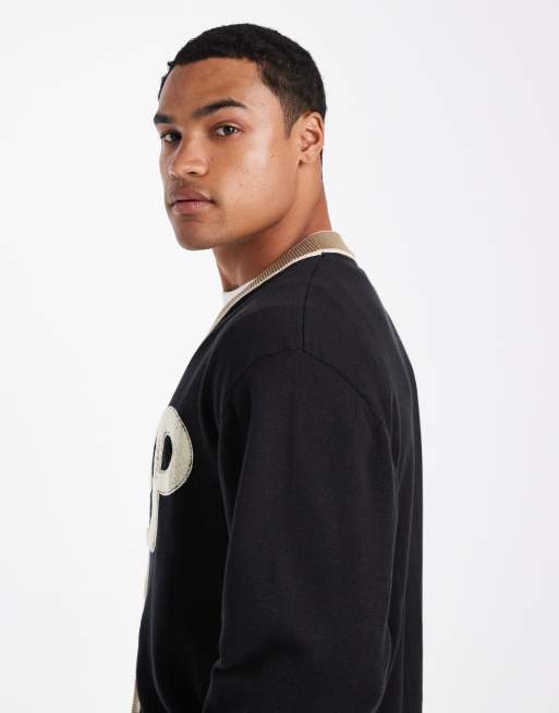 Parlez - Sort cardigan i strik med oversized bogstav-patch, 4 af 5