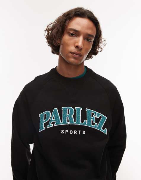 Parlez - Sort sweat-top med rund hals og varsity-logo i frotté - view 1