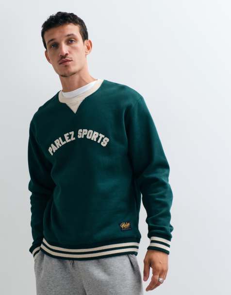 Parlez Sports Logo Sweatshirt mit Kontraststreifen in Dunkelgrün - view 1