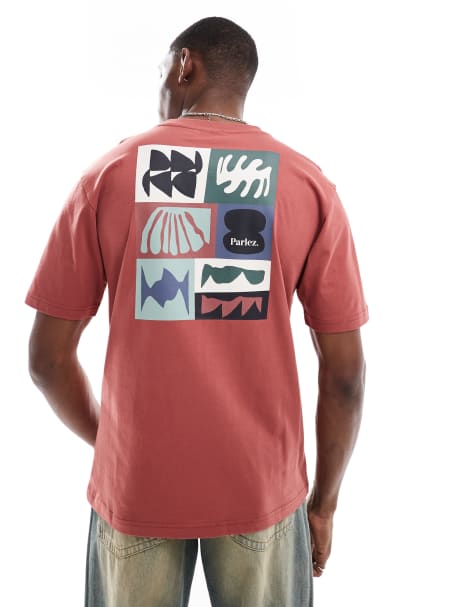 Parlez Stallo short sleeve logo t-shirt with back print in coral