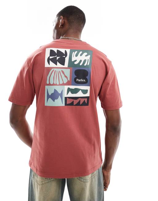 Parlez - Stallo - T-shirt a maniche corte color corallo con logo e stampa sulla schiena