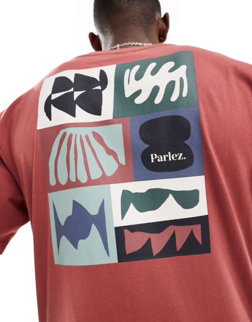 Parlez - Stallo - T-shirt a maniche corte color corallo con logo e stampa sulla schiena, 3 di 4