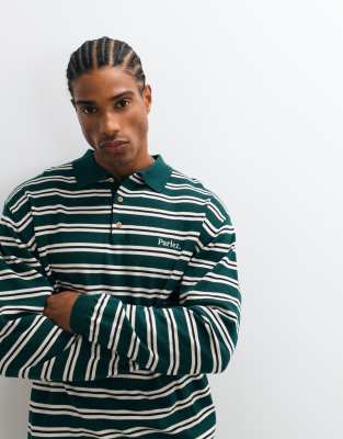 Parlez Stripe Long Sleeve Knitted Polo Shirt In Green