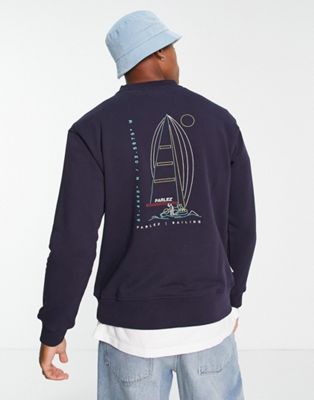 Parlez Swan sweatshirt in navy with chest and back embroidery