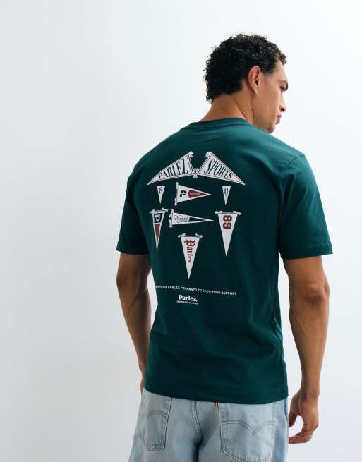 Parlez t-shirt à motif drapeau fanion au dos en vert foncé, 4 de 5