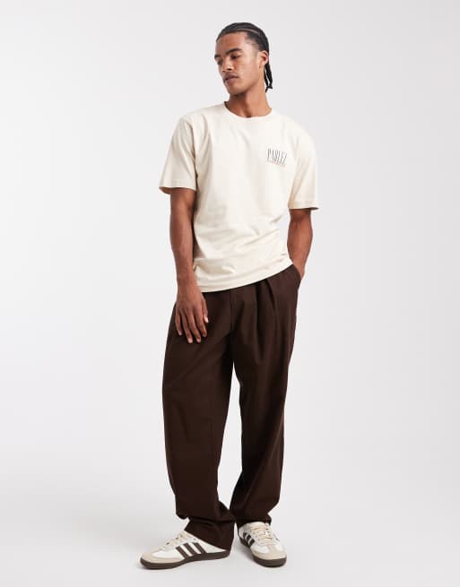 Parlez - T-shirt beige chiaro con logo e grafica con veliero sul retro, 2 di 5