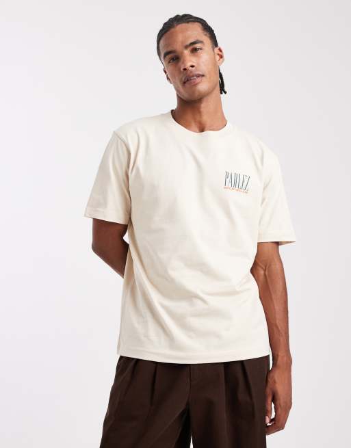 Parlez - T-shirt beige chiaro con logo e grafica con veliero sul retro, 3 di 5