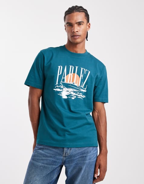 Parlez - T-shirt blu con stampa di barca e logo - view 1