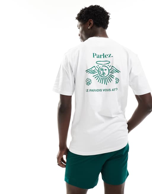 Parlez – T-Shirt in Weiß mit „Paradis“-Grafikprint auf dem Rücken