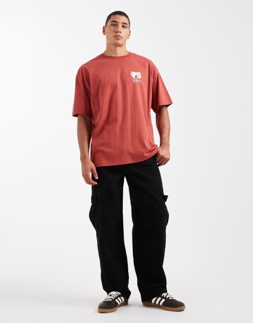 Parlez - T-shirt oversize rosso ruggine con stampa sul retro e grafica, 2 di 5