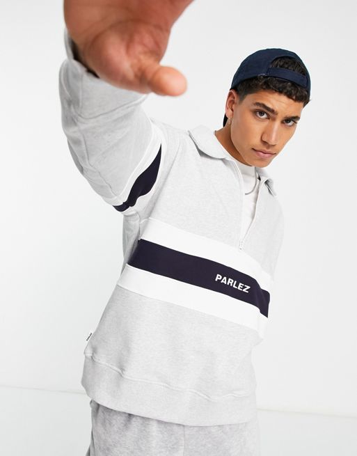 Parlez tether panelled half-zip sweatshirt in grey | ASOS