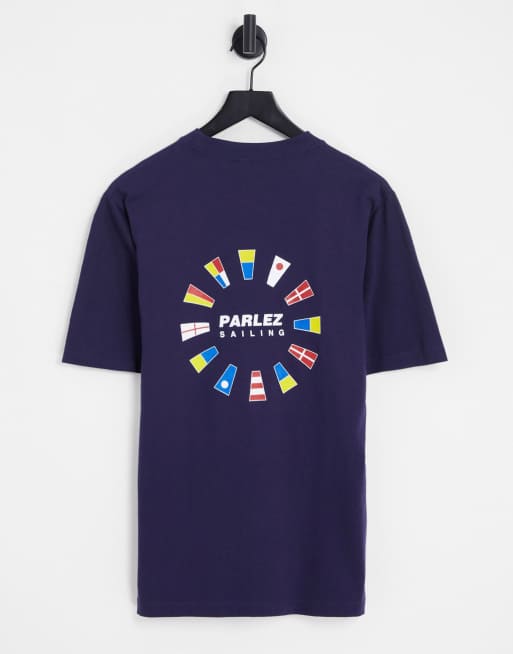 Parlez Tradewinds T shirt met print achterop in marineblauw