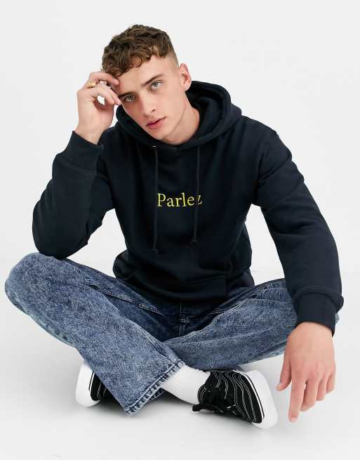 Parlez Trim embroidered hoodie in navy