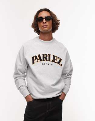 Parlez Parlez varsity towelling logo crew neck sweat top in grey