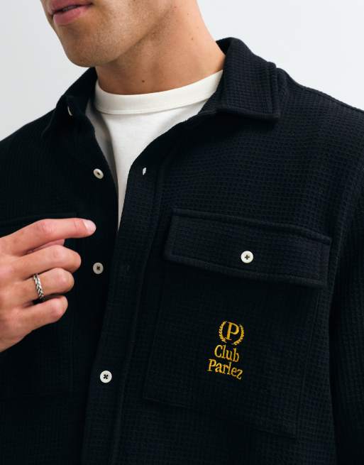 Parlez waffle printed shirt in black, 4 of 5
