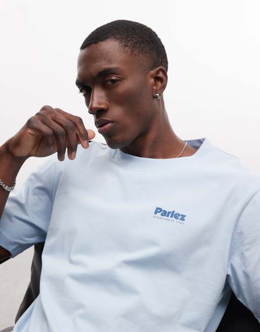 Parlez – Willford – Blå t-shirt med korta ärmar och strandtryck baktill, 4 av 5