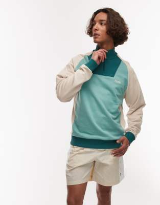 Parlez Parlez zenith quarter zip logo panelled detail sweat top in green multi