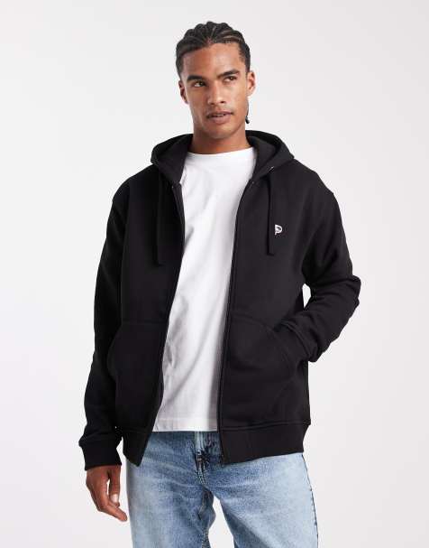 Parlez zip through embroidered felt logo hoodie in black - view 1