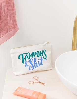 фото Парусиновая косметичка с надписью \"tampons and shit\" emily mcdowell-мульти