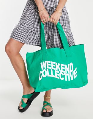 фото Парусиновая сумка-тоут зеленого цвета asos weekend collective-зеленый цвет asos design