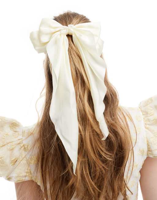 Pasador para el cabello blanco marfil de lazo extragrande Dream de Sister Jane (parte de un conjunto)