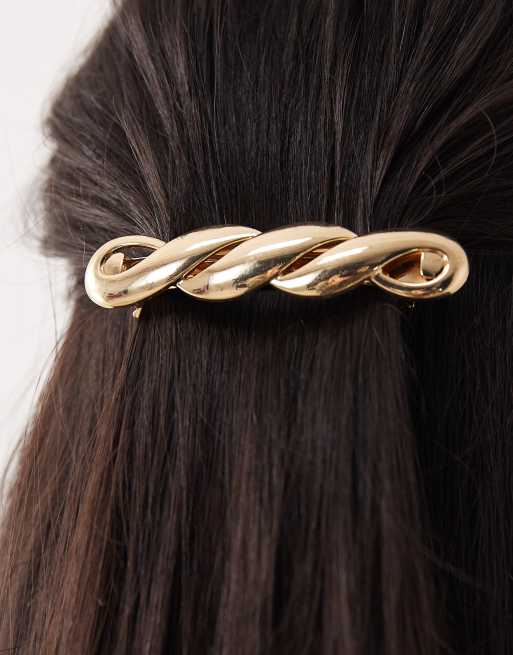 Pasador para el cabello dorada brillante con diseño retorcido de Sui Ava, 3 de 3