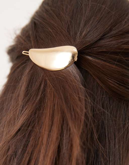 Pasador para el cabello dorado alargado con diseño curvo de DesignB London, 3 de 4