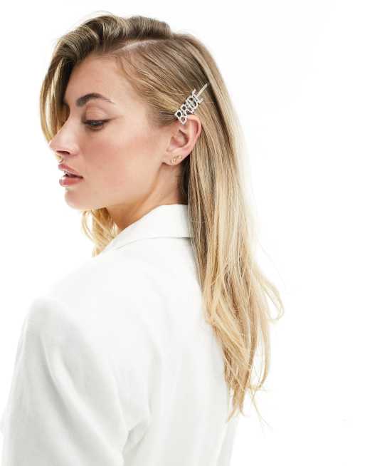 Pasador para el cabello plateado con texto 