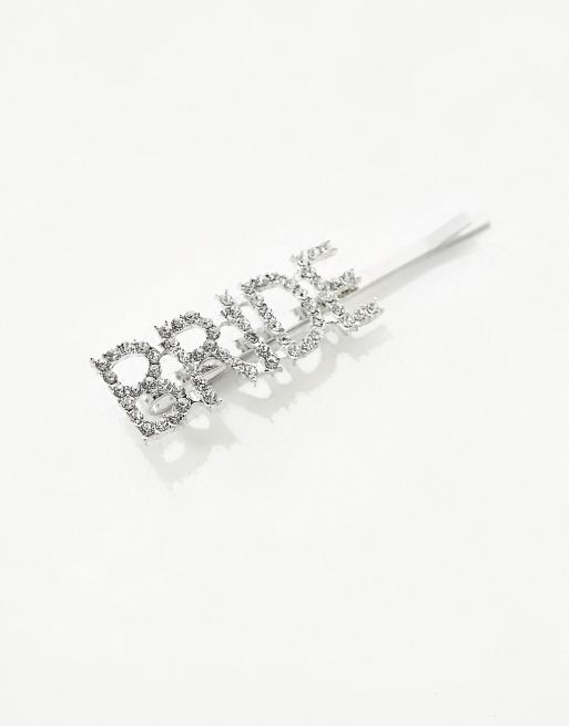 Pasador para el cabello plateado con texto "Bride" de pedrería de South Beach , 2 de 4