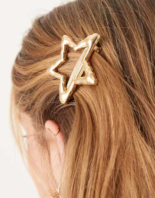 Pasador para el pelo dorado con diseño de estrella fundida de DesignB London, 3 de 3